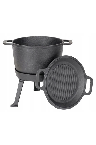 Rossner Cazan din fontă pentru foc de tabără 12L cu tavă grill MK603