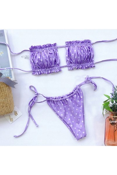 NO BRAND Bikini mov tip bandeau, din două piese, pentru plajă, mărimea M.