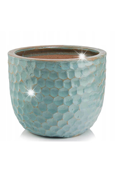 Polnix Ghiveci ceramic rotund de tip „Vintage”, turcoaz, 28 cm