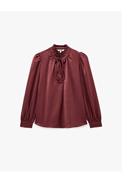 Koton Long Sleeve Lace-Up Ruffle Collar Satin Blouse