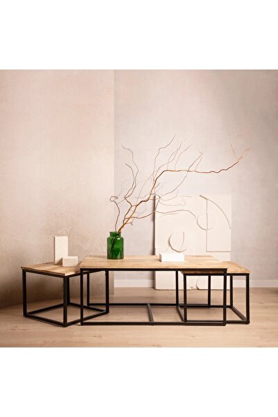 Homla Set măsuțe de cafea MAYA lemn masiv de mango + metal 110x60x45 cm/50x50x