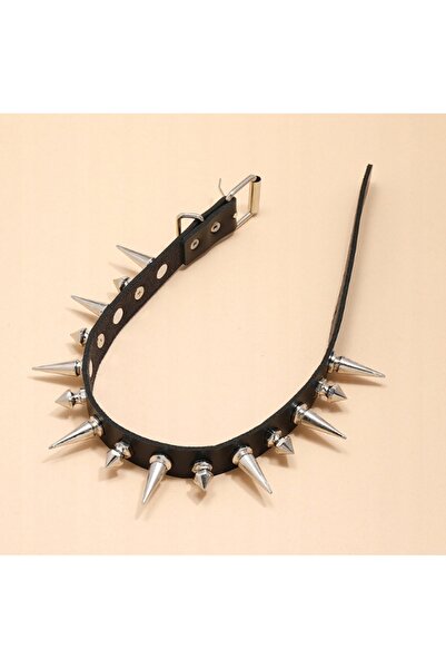 Alviro Colier choker cu țepi negri, stil punk gotic, reglabil, 43 cm