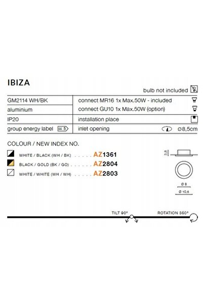AZzardo Spot încastrat alb negru pentru living și dormitor IBIZA