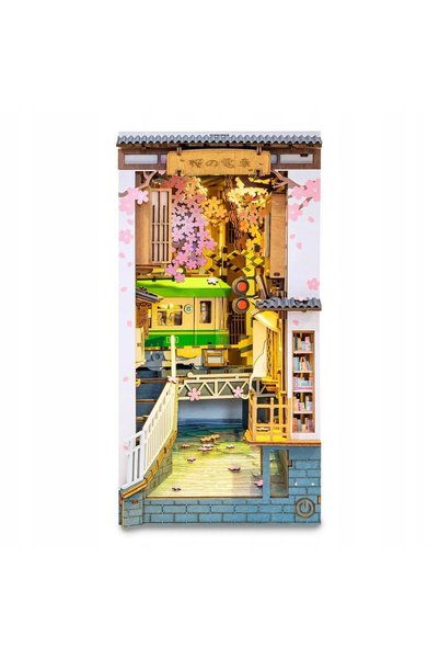 Robotime Model de căsuță 3D din lemn, decorativ, pliabil, Sakura Densya, DIY