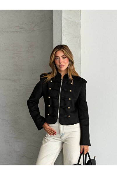 asyadabutik Women's Special Model Scuba Suede Fabric Zippered Jacket with Apo...