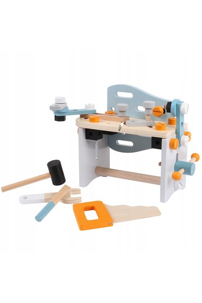 Ecotoys Set de construcție din lemn pentru mini atelier, cu masă de lucru, 52...