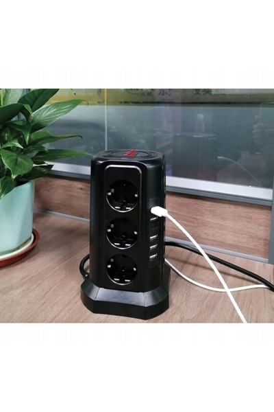 NO BRAND Prelungitor vertical 12 prize + 5 USB negru