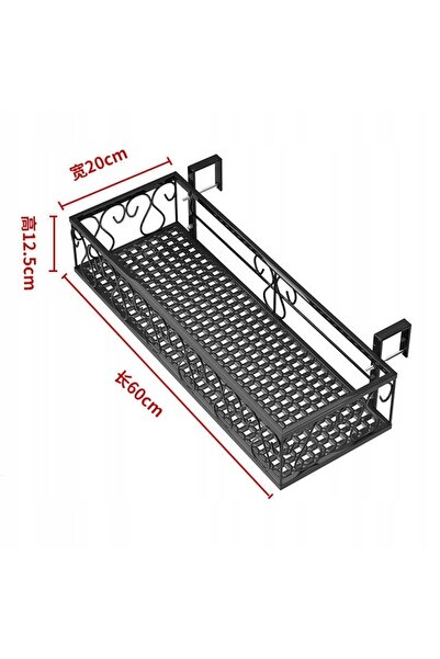 NO BRAND DONICA Raft metalic pentru balcon, Negru Mat, 60cm