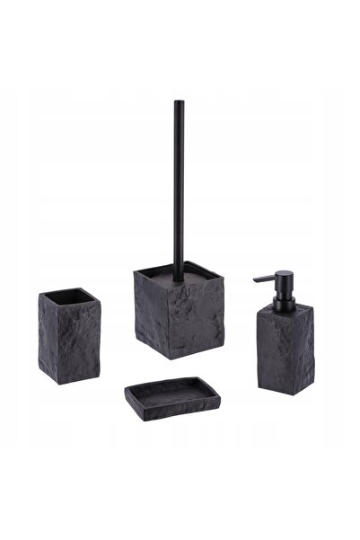 NO BRAND SET DE BAIE 4 PIESE dozator de săpun negru, perie de toaletă, suport