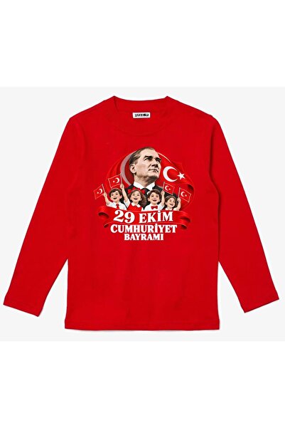 Efendioğlu Design Long Sleeve New Flag Waving 4 Children and Ataturk 29 Octob...