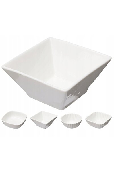 Koopman Set de 6 boluri pentru gustări, ceramică albă, design asortat, 125ml