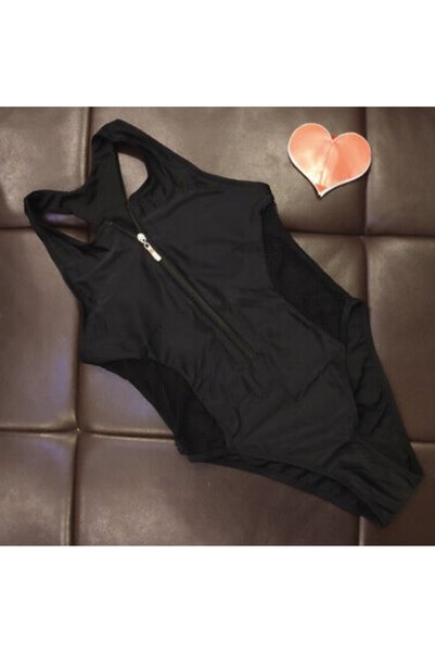 NO BRAND Costum de baie întreg negru, decolteu în V, cu fermoar, monokini, S
