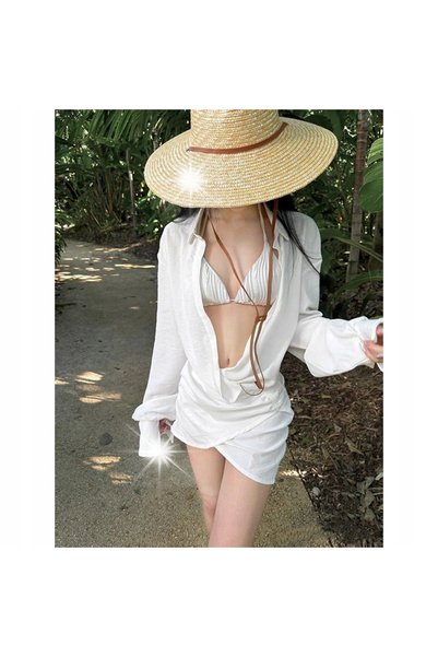 NO BRAND Set de costum de baie din 3 piese, cu rochie și cămașă de plajă, măr...