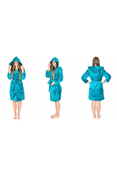 Onesies Halat de damă călduros și pufos, cu glugă, albastru marin, confortabi...