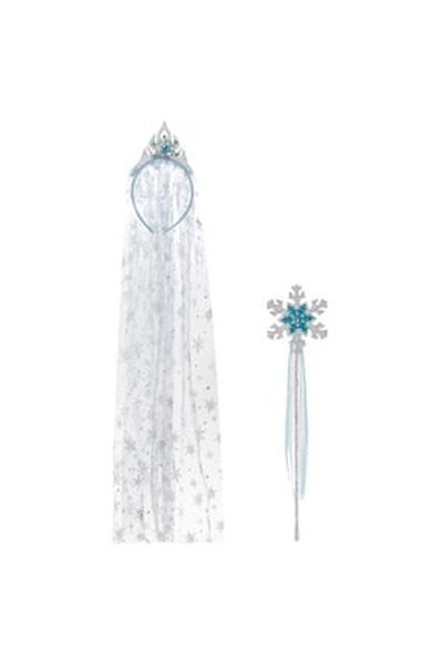 OEM Set Coronita Par cu Voal Lung & Bagheta cu Fulb Bleu Argintiu Glitter Mar...