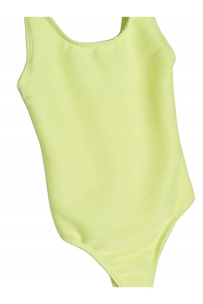 NO BRAND Costum de baie pentru fete, galben cu dungi neon, 110/116, 4-5 ani
