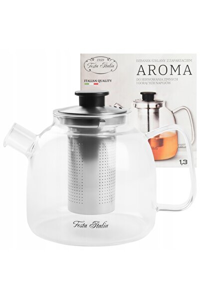 Festa Italia CEAINIC DE STICLA CU INFUSER, REZISTENT LA CĂLDURĂ, MARE, 1.3L, ...