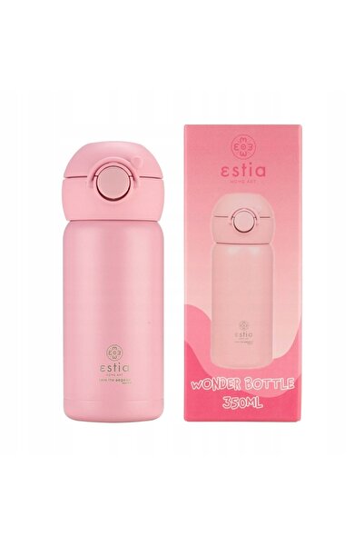 NO BRAND STICLĂ TERMICĂ PENTRU COPII 350 ml, din oțel, roz, sticlă termos cu pai