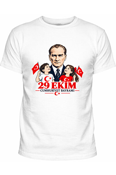 Efendioğlu Design Short-Sleeved New Flag-Waving 2 Children and Ataturk 29 Oct...