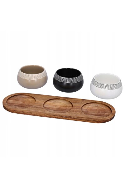 NO BRAND Boluri pentru gustări, set de 3 piese, cu tavă de bambus pentru sosu...