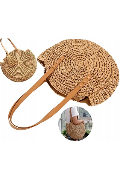 Edibazzar Geantă mare tip coș, din paie, de vară, pentru femei, rotundă, A4 X...