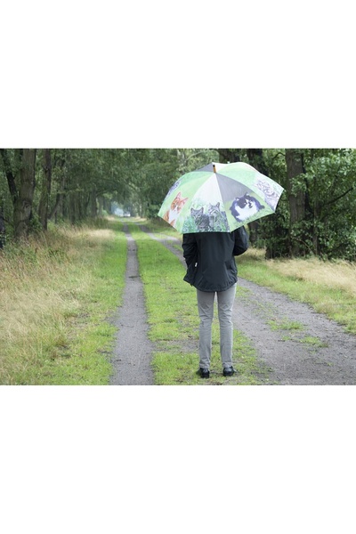 Esschert Design Umbrelă cu model de pisici, 120cm, automată, lungă, colorată