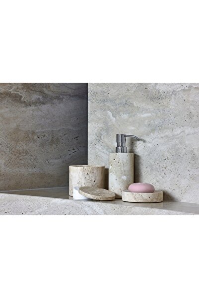 Q-BATH Recipient de baie pentru dischete cosmetice, Travertin