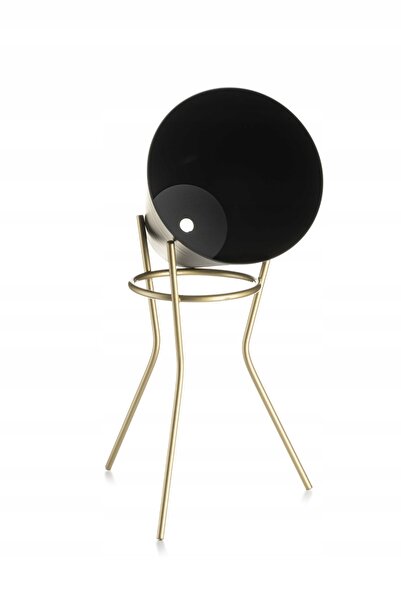 HowHomely Jardinieră GOLDEN FLOWER cu capac negru, suport metalic pentru plan...
