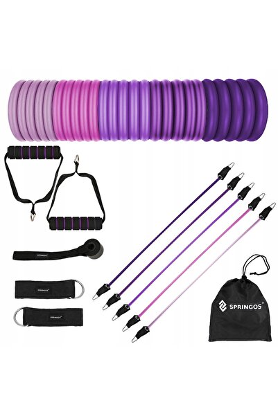 Springos SET BENZI DE REZISTENȚĂ PENTRU ANTRENAMENT FITNESS, 5 BUCĂȚI + MÂNER...