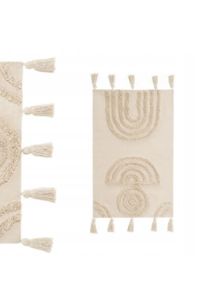 HowHomely Covor din bumbac cu franjuri Scandi 170x110 cm, bej, covor pentru c...