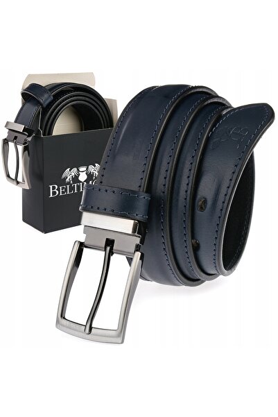 Beltimore Curea din piele pentru bărbați, pentru pantaloni, albastru marin, c...