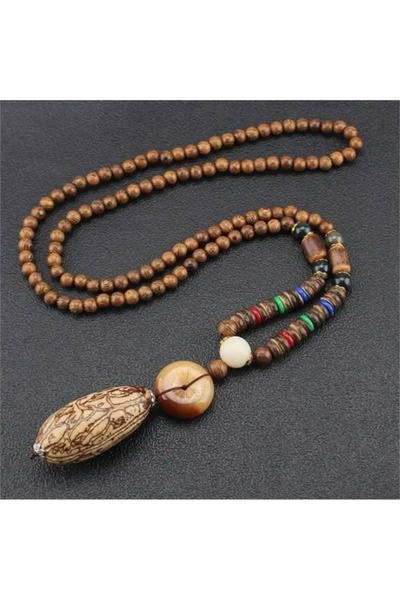 NO BRAND Colier Mala din lemn, budist nepalez, amuletă tibetană, lucrat manual
