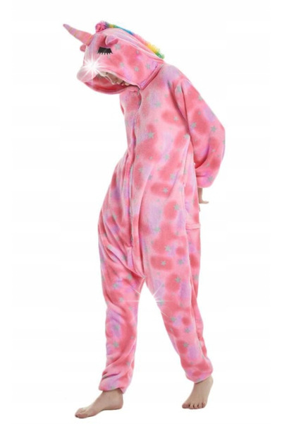 NO BRAND Salopetă onesie cu unicorn, stele, roz, pijamale roz, trening M