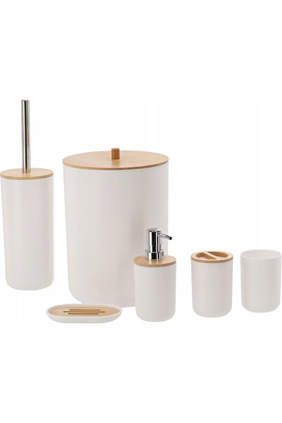 Chomik Set de baie alb, set WC 6 piese, dozator, perie, coș