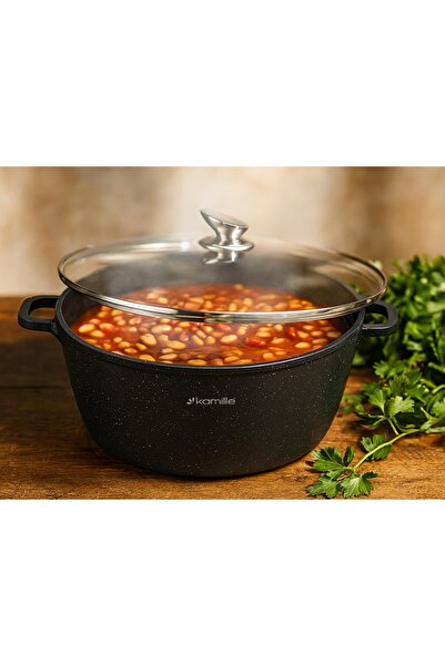 Kamille Oală mare Garon cu inducție, cu înveliș de marmură, 18.5L, cu capac