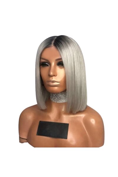 Korbi Perucă de damă, gri sare și piper, bob ombre, scurtă, pentru cosplay și...