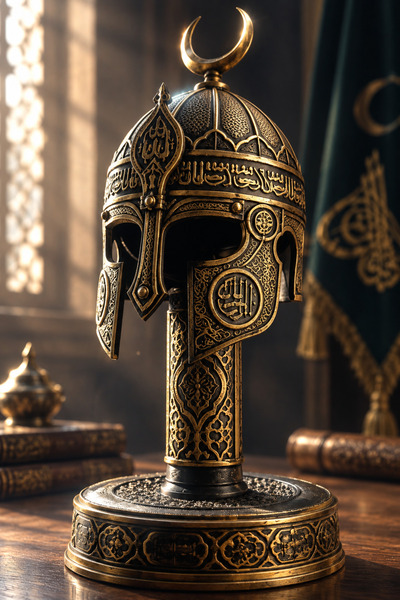 BATIBEY 3D Osmanlı Esintili Dekoratif Miğfer Biblo 25 cm – Tarihi Motifli Dek...