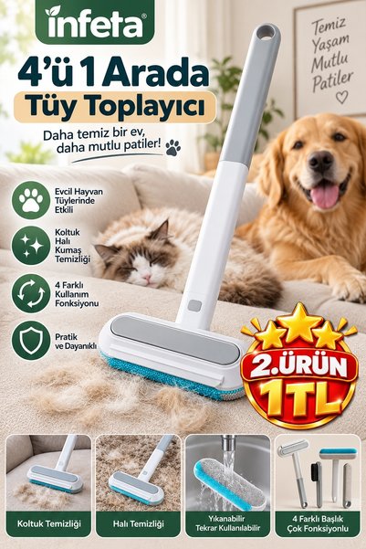 İnfeta 45x18 cm 4-u-1 četka za skupljanje dlaka mačaka i pasa za čišćenje sof...