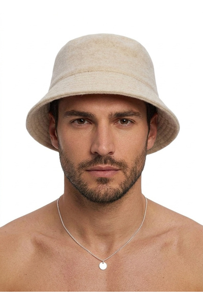 STELLA VESTİNO Unisex Gray Cashmere Bucket Hat - Winter Fisherman Bucket Hat