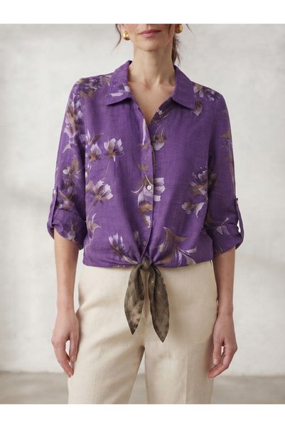 AYASOFYA OTANTIK Bluză cămașă de damă, italiană, cu imprimeu floral, cu legăt...