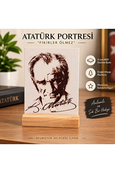 Atatürk Portreli 4 mm MDF Masaüstü Dekor
