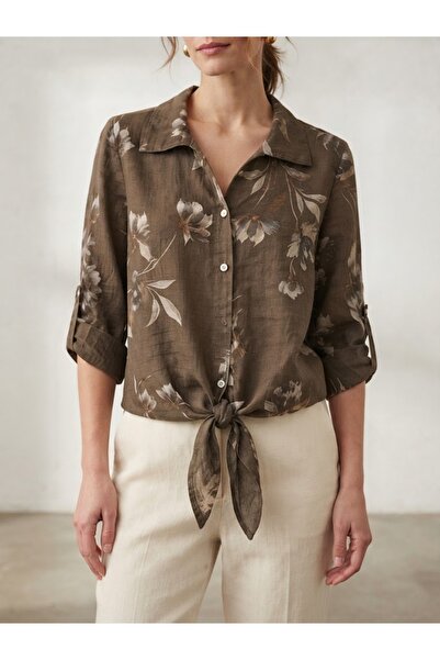 AYASOFYA OTANTIK Women's Italian Floral Patterned Front-Tie 100% Cotton Shirt...