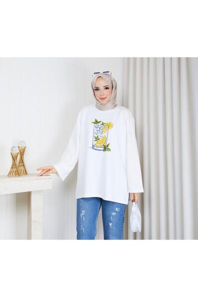 Makarina Women's Oversize Printed Tunic Tshirt Suitable for Tesettüre
