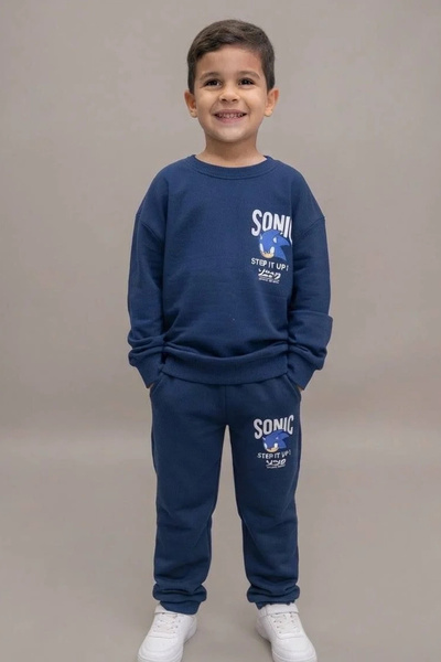 Kidmark Çocuk Modası طقم علوي وسفلي من القطن بنسبة 100% مطبوع عليه صورة سونيك...