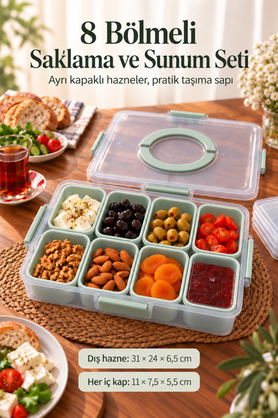 Sweet Ela 8-compartment breakfast storage container with carrying handle – in...