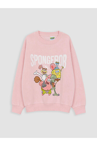 LC Waikiki Alita City Lcw Kids Pink Spongebob Printed Thick Sweatshirt for Gi...