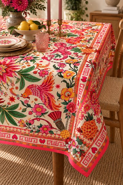 Elay Tekstil Raschel Fabric Floral Vintage Tablecloth – Colorful Patterned Rectangular Tablecloth