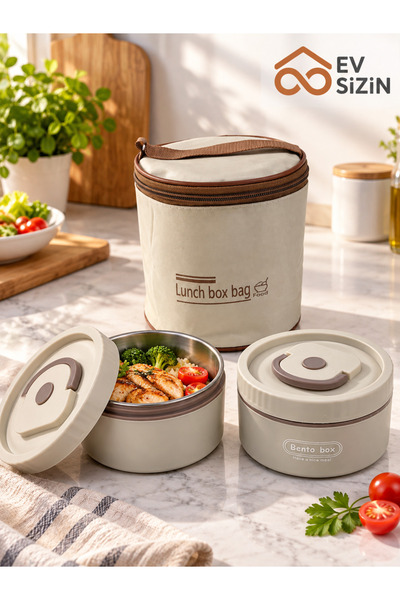 Ev Sizin Termal Çantalı 2’li Çelik Sefer Tası Bento Box Isı Yalıtımlı Yemek T...