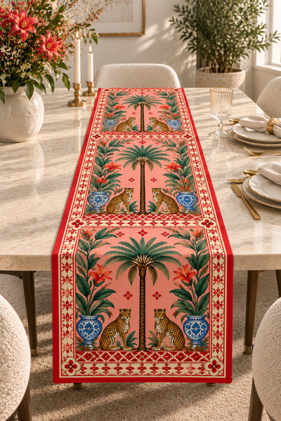 Nari Collections Tropical Leopard and Palm Tree Patterned Runner – 40X140 cm ...
