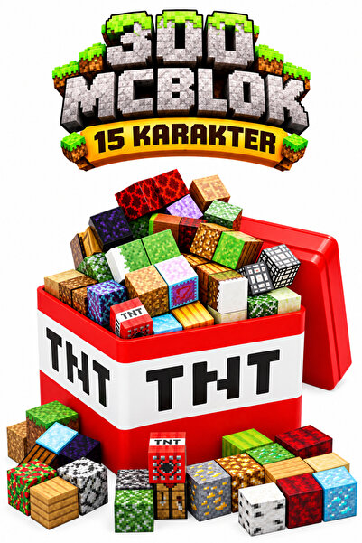 McBlok THT Kutulu Minecraft Manyetik Blok Seti - 300 Parça + 15 Karakter